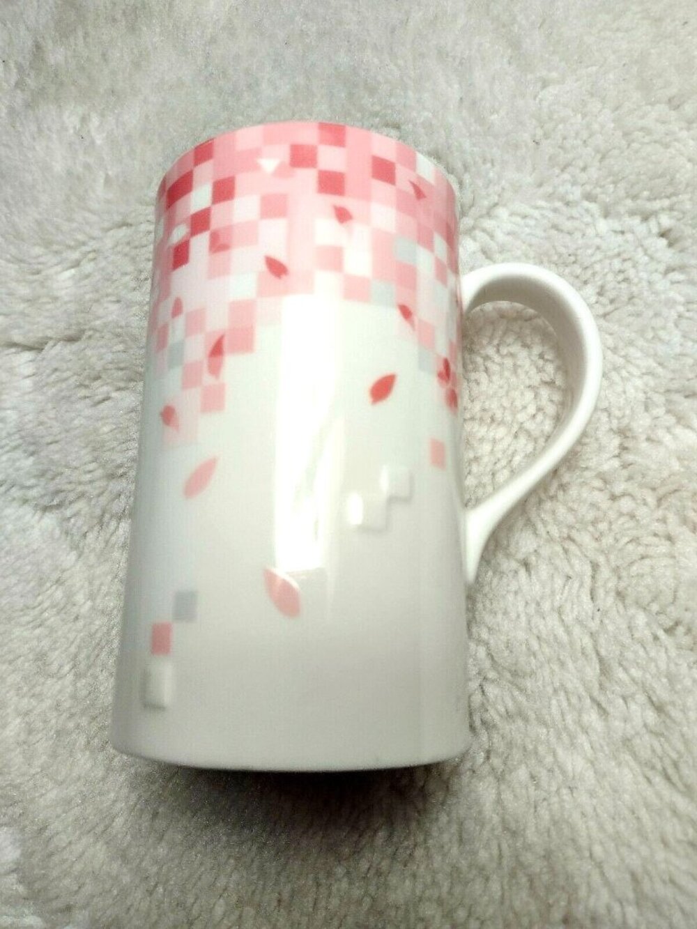 Starbucks 2014 Pink & White Mug 12 Oz Coffee Cup Cube Pattern